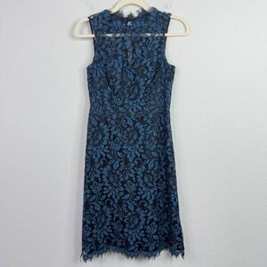 Eliza J Dress Womens 0 Teal Blue Lace Sleeveless Romantic Whimsigoth Cocktail